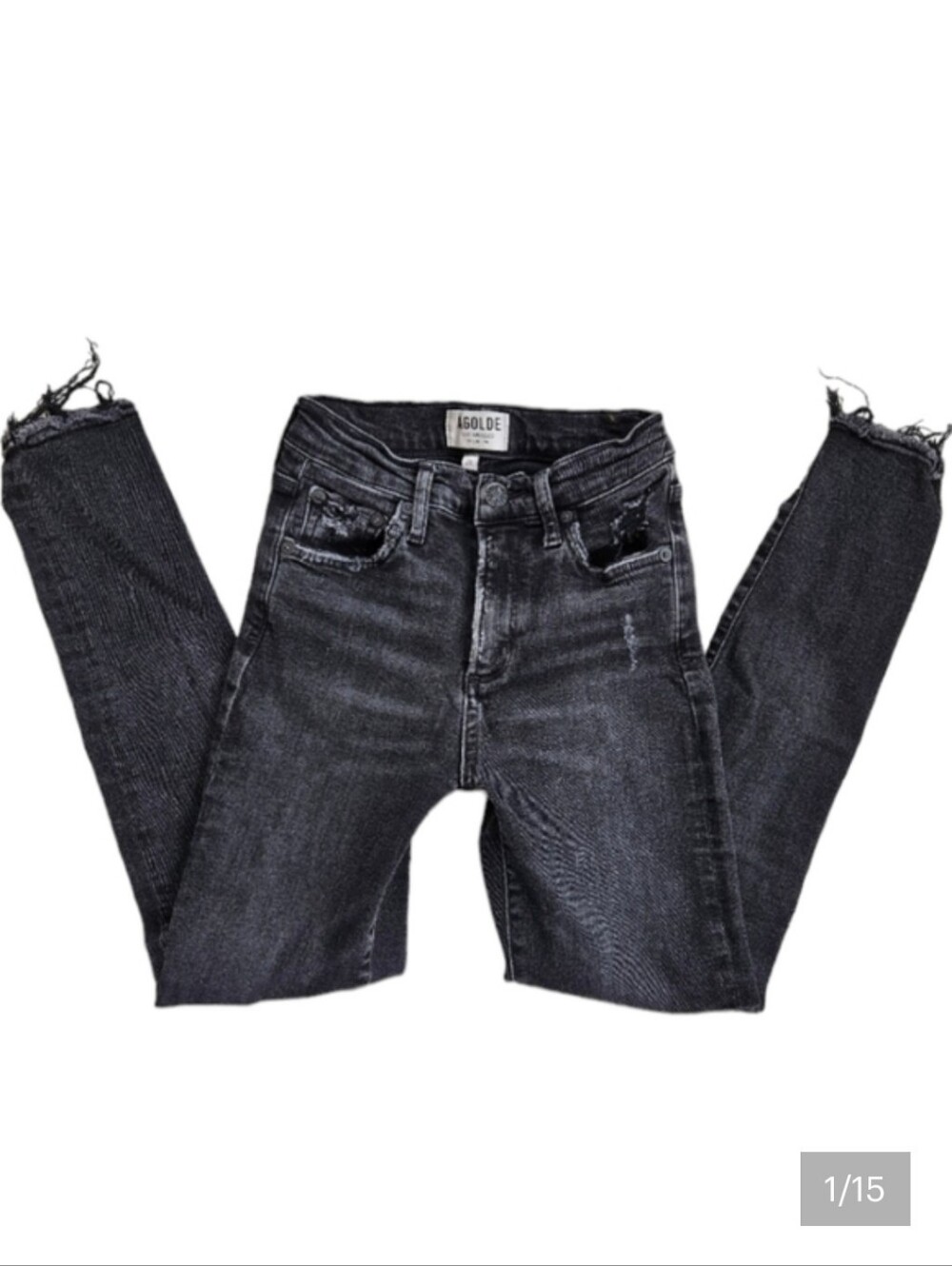 Agolde Denim Jeans Black Pants Distressed Womens Size 24 Whimsigoth Fairy Grunge